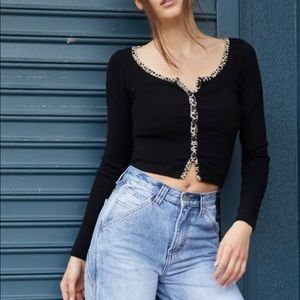 Cheetah trim sweater